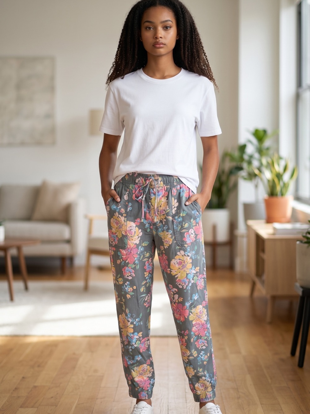 Nicole Miller Floral Gray Joggers